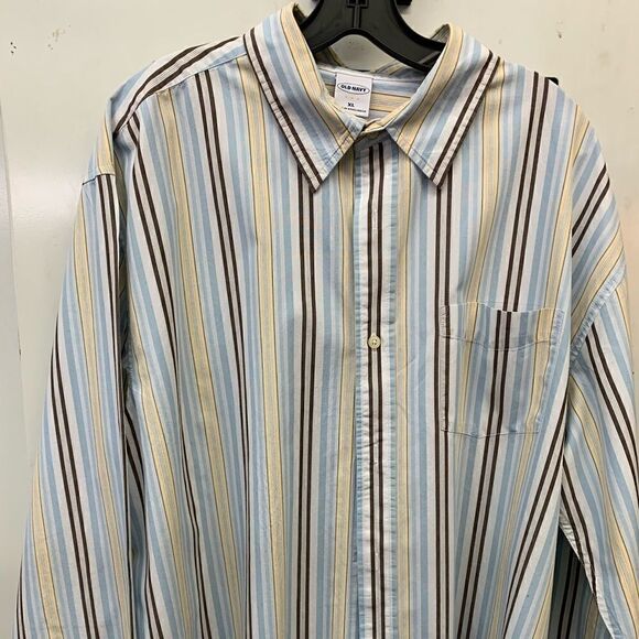 Old navy shirt blue white/yellow/green stripes xl - Picture 1 of 7